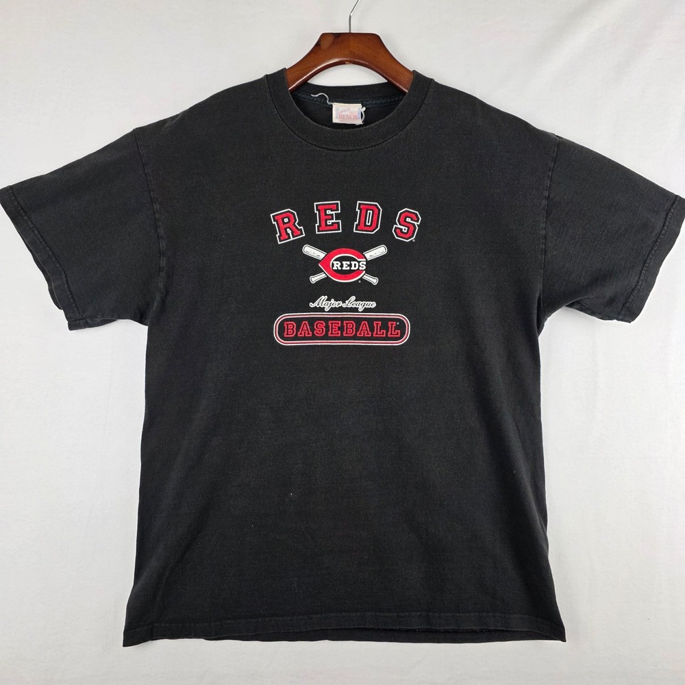 Off The Bench Cincinnati Reds MLB Baseball Graphic T-Shirt Mens L Black Vintage